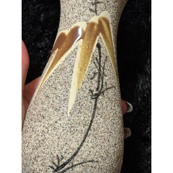 Vintage Ceramic Speckled Sand Vase With Bamboo Design - Picture 6 of 8